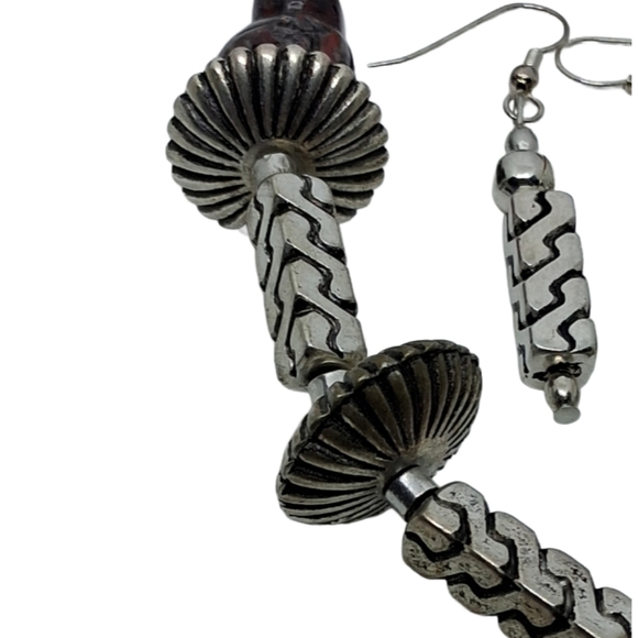 Vintage Jasper Cat Jewelry Set- Bold 80s Statement Necklace + Earrings - Picture 6 of 13